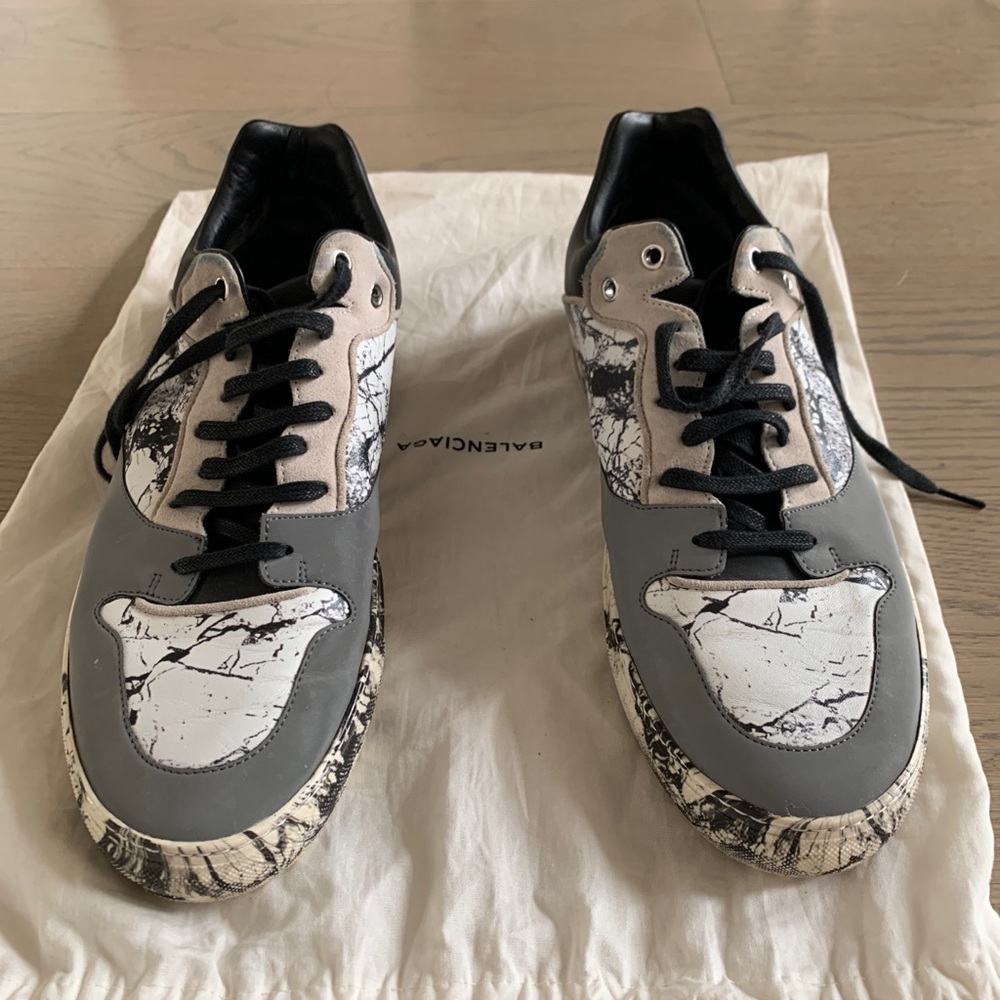 Men balenciaga marble low top white sneakers